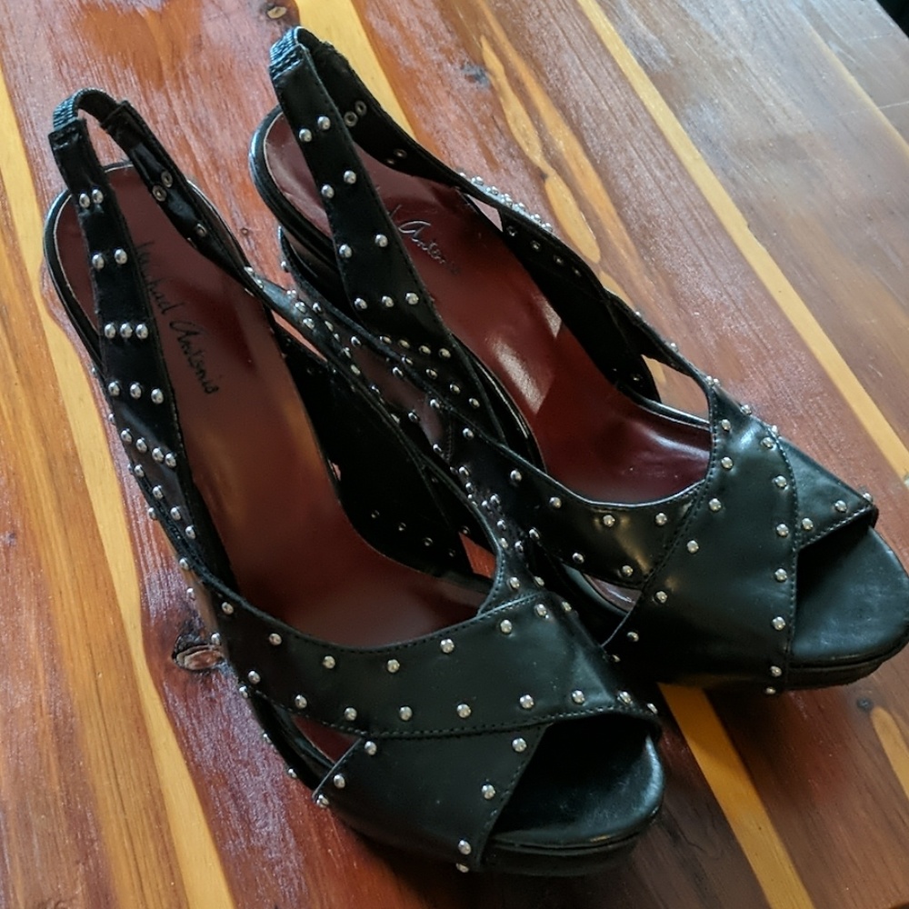 Michael Antonio 5 Inch Studded Black Wedges